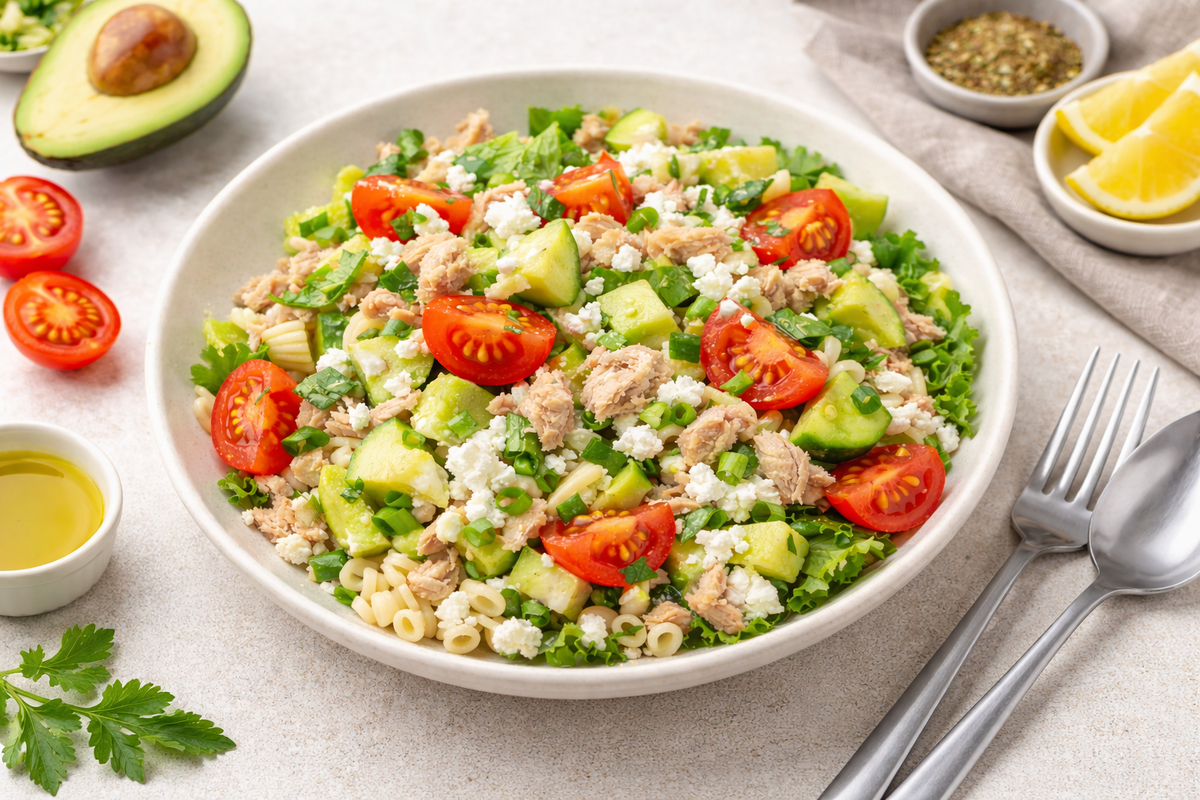 Сытный салат с макаронами и тунцом для людей с диабетом 2 типа