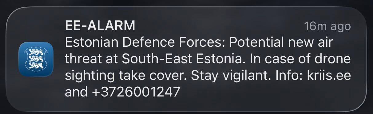 В Эстонии снова объявили тревогу из-за дронов