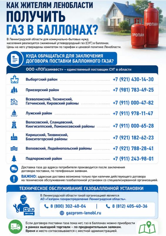 Как получить газ в баллонах: комитет по ТЭК Ленинградской области напоминает порядок Как получить газ в баллонах: комитет по ТЭК Ленинградской области напоминает порядок
